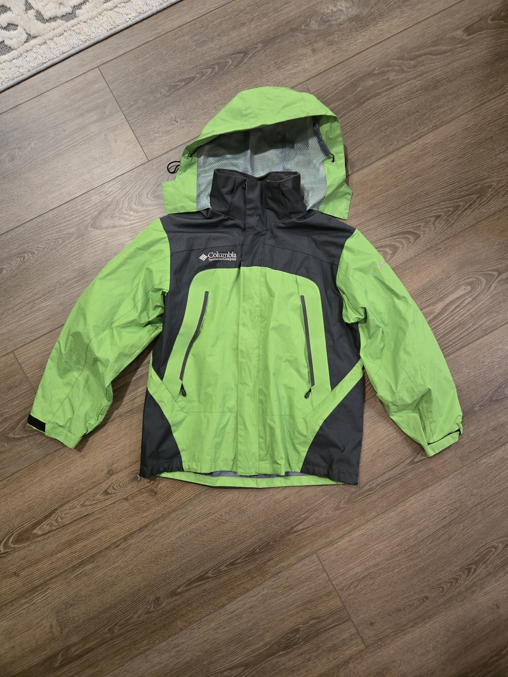 Columbia Kids Lime Green and Gray Hooded Rain Jacket